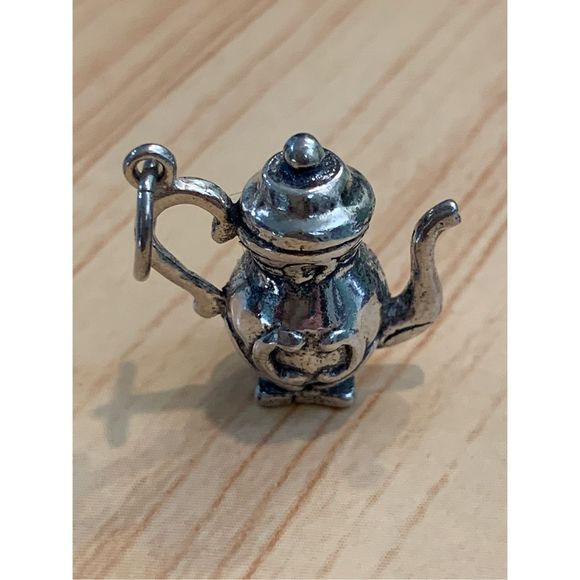 .925 Vintage Victorian Coffee Pot Sterling Silver Jewelry Charm - Picture 3 of 7